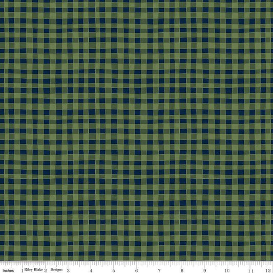 Fat Quarter End of Bolt - Love You S'more PRINTED Gingham C12143 Olive - Riley Blake - Camp Camping Checks - Quilting Cotton Fabric