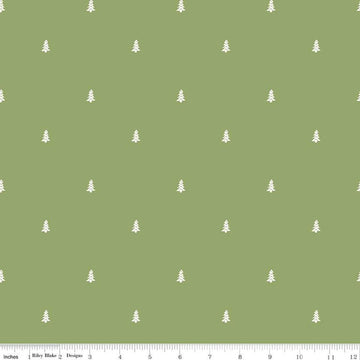 Fat Quarter End of Bolt - SALE Love You S'more Trees C12146 Green by Riley Blake - Camp Camping White Pines Pine - Quilting Cotton Fabric