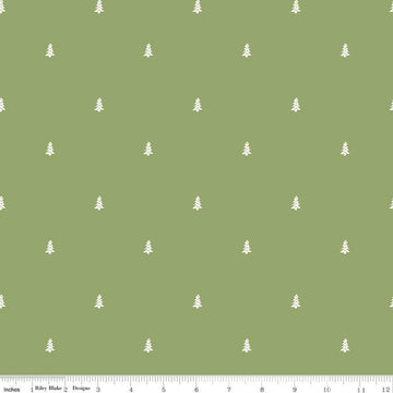 Fat Quarter End of Bolt - SALE Love You S'more Trees C12146 Green by Riley Blake - Camp Camping White Pines Pine - Quilting Cotton Fabric