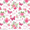 13" End of Bolt - Strength in Pink Main C12620 White - Riley Blake - Flowers Butterflies Breast Cancer Ribbons Text -Quilting Cotton Fabric