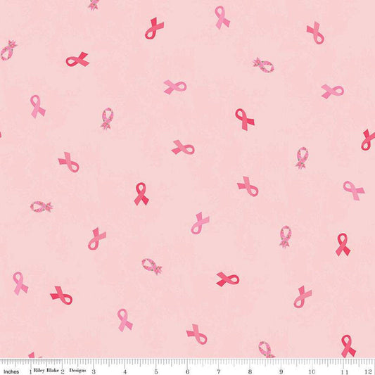 SALE Strength in Pink Ribbons C12622 Blush - Riley Blake Designs - Breast Cancer - Quilting Cotton Fabric