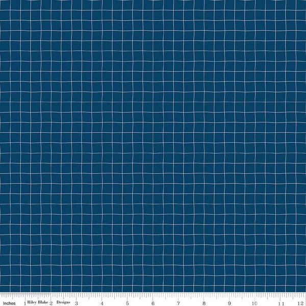 Fat Quarter End of Bolt - SALE Sew Much Fun Grid C12457 Navy by Riley Blake Designs - White Lines Geometric Sewing - Quilting Cotton Fabric