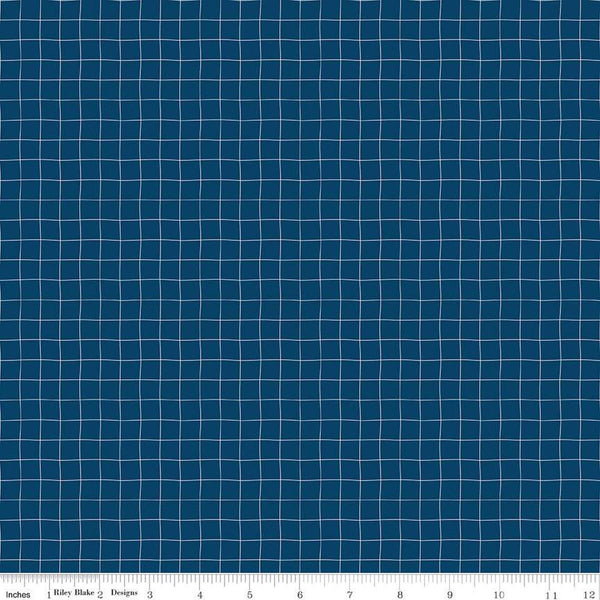 Fat Quarter End of Bolt - SALE Sew Much Fun Grid C12457 Navy by Riley Blake Designs - White Lines Geometric Sewing - Quilting Cotton Fabric