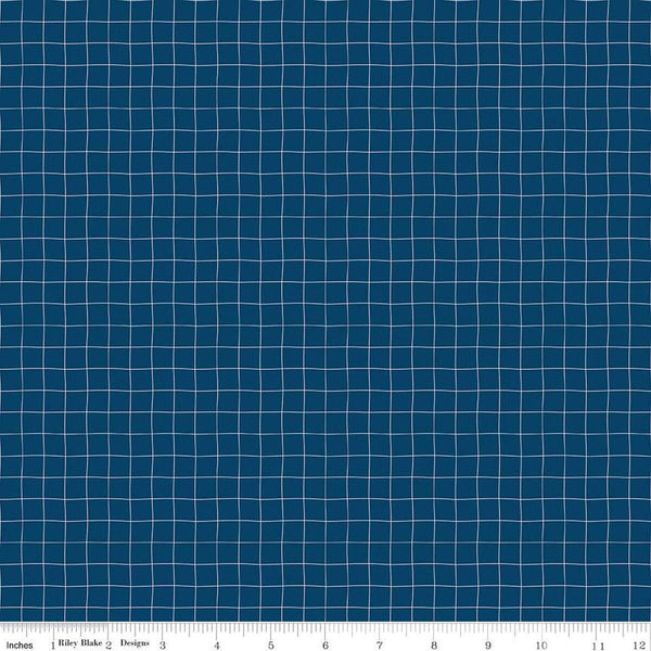 Fat Quarter End of Bolt - SALE Sew Much Fun Grid C12457 Navy by Riley Blake Designs - White Lines Geometric Sewing - Quilting Cotton Fabric