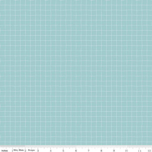 Fat Quarter End of Bolt - SALE Sew Much Fun Grid C12457 Sky - Riley Blake Designs - White Lines Geometric Sewing - Quilting Cotton Fabric