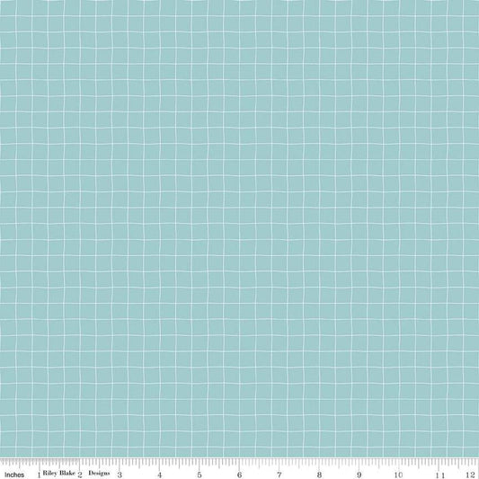 Fat Quarter End of Bolt - SALE Sew Much Fun Grid C12457 Sky - Riley Blake Designs - White Lines Geometric Sewing - Quilting Cotton Fabric