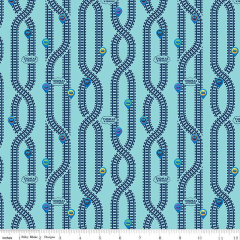 Fat Quarter End of Bolt - CLEARANCE Full Steam Ahead with Thomas and Friends Key Locations C12514 Aqua - Riley Blake - Quilting Cotton