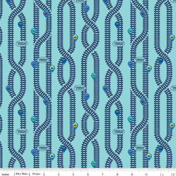 Fat Quarter End of Bolt - CLEARANCE Full Steam Ahead with Thomas and Friends Key Locations C12514 Aqua - Quilting Cotton - Licensed Product