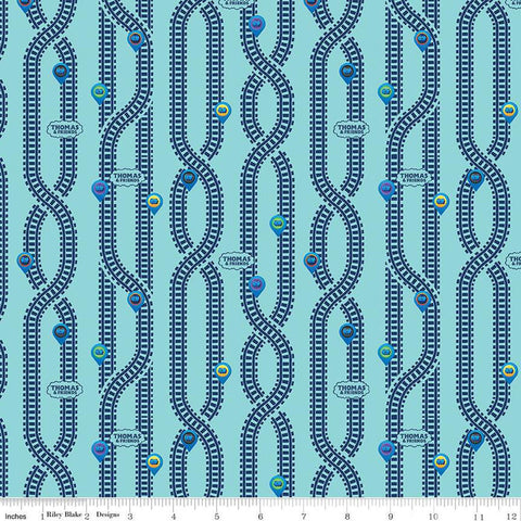 Fat Quarter End of Bolt - CLEARANCE Full Steam Ahead with Thomas and Friends Key Locations C12514 Aqua - Quilting Cotton - Licensed Product