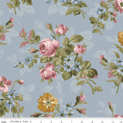 28" End of Bolt - CLEARANCE Midnight Garden Main C12540 Mist by Riley Blake Designs - Floral Flowers - Quilting Cotton Fabric