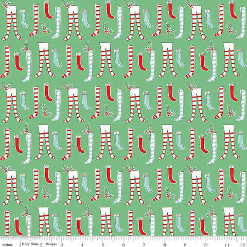 SALE FLANNEL Pixie Noel 2 Stockings F12581 Green - Riley Blake Designs - Christmas Stocking - FLANNEL Cotton Fabric