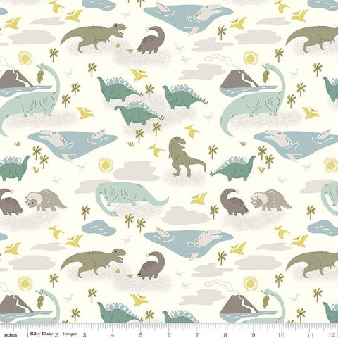 32" End of Bolt - SALE FLANNEL Roar Main F12576 Cream - Riley Blake Designs - Dinosaurs Dinos - FLANNEL Cotton Fabric