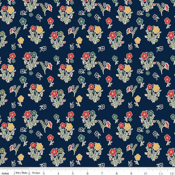 Fat Quarter End of Bolt - CLEARANCE Love You S'more Floral C12144 Navy by Riley Blake Design - Camp Camping Flowers - Quilting Cotton Fabric