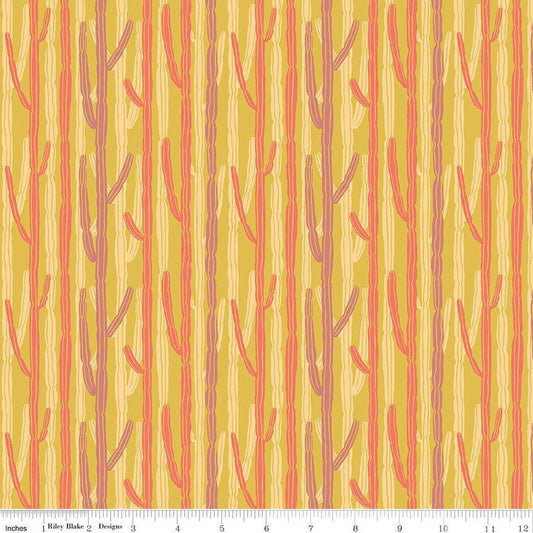 Fat Quarter End of Bolt - CLEARANCE Arid Oasis Candelabra C12493 Mustard - Riley Blake - Cactus Stripes Striped - Quilting Cotton Fabric