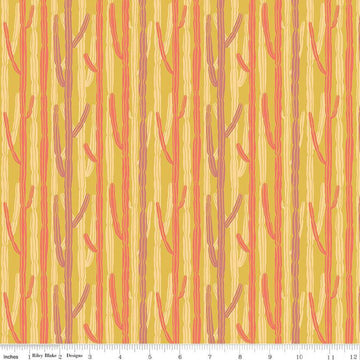 Fat Quarter End of Bolt - CLEARANCE Arid Oasis Candelabra C12493 Mustard - Riley Blake - Cactus Stripes Striped - Quilting Cotton Fabric