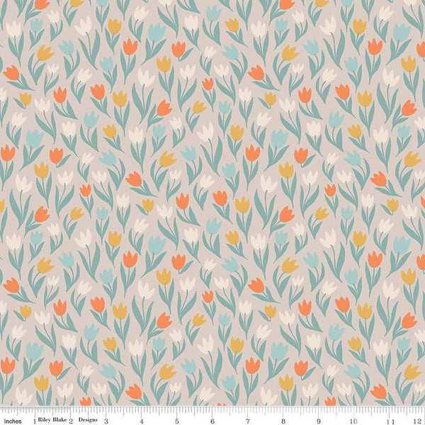 CLEARANCE Fairy Dust Tulips C12443 Gray - Riley Blake Designs - Floral Flowers - Quilting Cotton Fabric