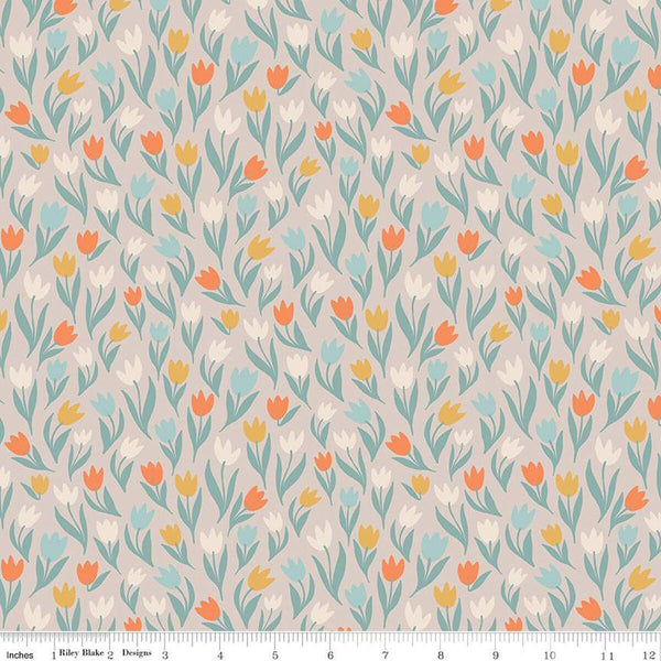 SALE Fairy Dust Tulips C12443 Gray - Riley Blake Designs - Floral Flowers - Quilting Cotton Fabric