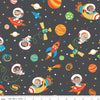 30" End of Bolt - FLANNEL Blast Off Main F12590 Charcoal Riley Blake - Children's Space Astronauts Spaceships Planets Stars - FLANNEL Cotton