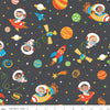 30" End of Bolt - FLANNEL Blast Off Main F12590 Charcoal Riley Blake - Children's Space Astronauts Spaceships Planets Stars - FLANNEL Cotton