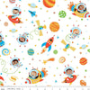 Fat Quarter End of Bolt-FLANNEL Blast Off Main F12590 White-Riley Blake-Children's Astronauts Spaceships Planets Stars-FLANNEL Cotton Fabric