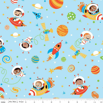 15" End of Bolt - FLANNEL Blast Off Main F12590 Sky - Riley Blake - Children's Space Astronauts Spaceships Planets Stars - FLANNEL Cotton