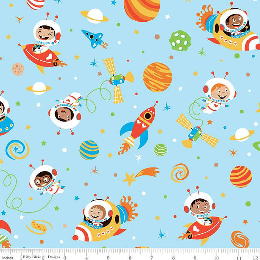 15" End of Bolt - FLANNEL Blast Off Main F12590 Sky - Riley Blake - Children's Space Astronauts Spaceships Planets Stars - FLANNEL Cotton