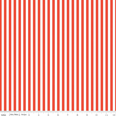 9" End of Bolt Piece - FLANNEL Blast Solar Stripes F12594 Red - Riley Blake Designs - 1/4" Stripe Striped Red White - FLANNEL Cotton Fabric