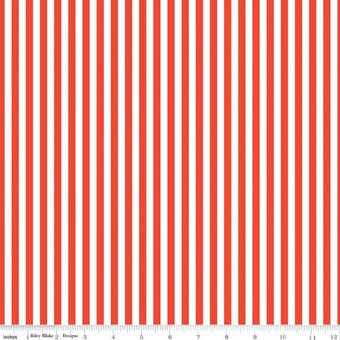9" End of Bolt Piece - FLANNEL Blast Solar Stripes F12594 Red - Riley Blake Designs - 1/4" Stripe Striped Red White - FLANNEL Cotton Fabric