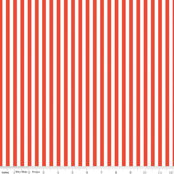 9" End of Bolt Piece - FLANNEL Blast Solar Stripes F12594 Red - Riley Blake Designs - 1/4" Stripe Striped Red White - FLANNEL Cotton Fabric