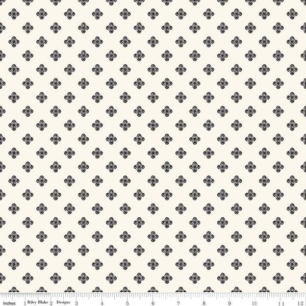 Fat Quarter End of Bolt -CLEARANCE Fleur Noire Diamonds C12523 Cream- Riley Blake- Black Cream Geometric Medallions - Quilting Cotton Fabric