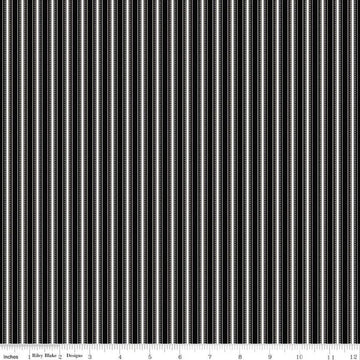 17" End of Bolt - SALE Fleur Noire Stripe C12526 Black - Riley Blake Designs - Black Cream Ticking Stripes Striped - Quilting Cotton Fabric