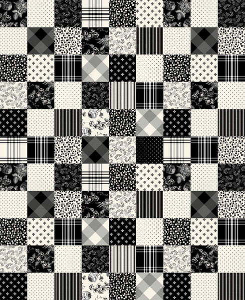 10" End of Bolt - SALE Fleur Noire Cheater Print CH12529 Cream - Riley Blake - Black Printed 4" Squares Patchwork - Quilting Cotton Fabric