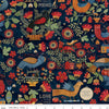 22" End of Bolt - Stitchy Birds Main C12600 Midnight by Riley Blake - Sewing Flowers Text Houses Beehives Folk Art  - Quilting Cotton