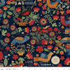 14" End of Bolt - Stitchy Birds Main C12600 Midnight by Riley Blake - Sewing Flowers Text Houses Beehives Folk Art  - Quilting Cotton