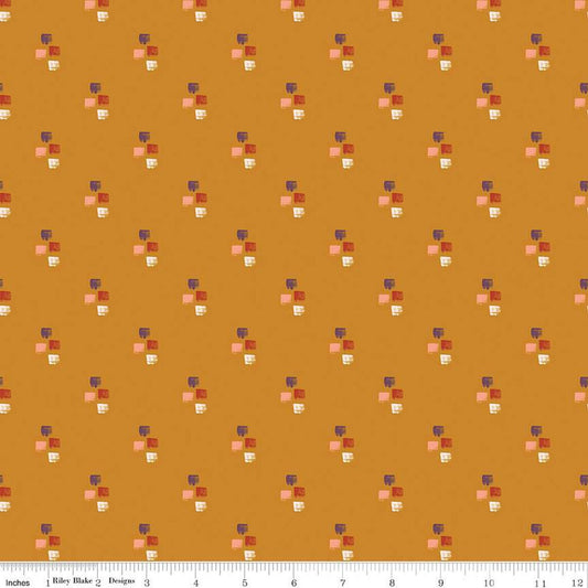 9" End of Bolt - CLEARANCE Maple Strokes C12477 Gold - Riley Blake  - Geometric Squares - Quilting Cotton