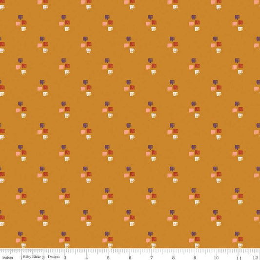 9" End of Bolt - CLEARANCE Maple Strokes C12477 Gold - Riley Blake  - Geometric Squares - Quilting Cotton