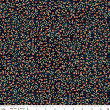 Fat Quarter End of Bolt - Stitchy Birds Vines C12605 Midnight - Riley Blake Designs - Folk Art Flowers Floral Leaves Quilting Cotton Fabric