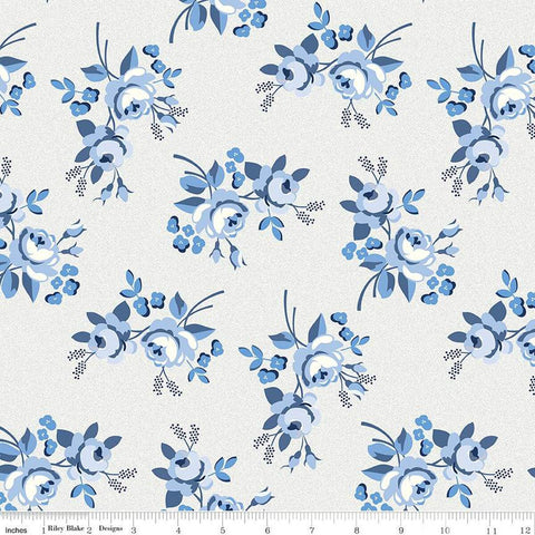 Blue Jean Main C12720 Off White by Riley Blake Designs - Floral Flowers - Quilting Cotton Fabric