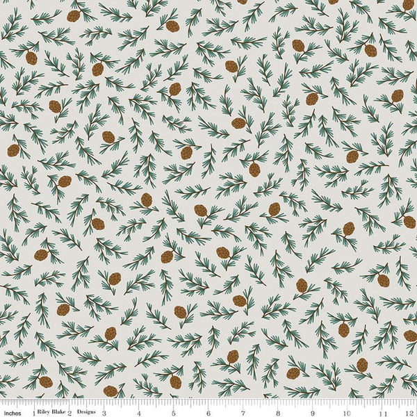 21" End of Bolt - FLANNEL Camp Woodland Pinecones F12572 Off White - Riley Blake Designs - Pines Branches Cones - FLANNEL Cotton Fabric