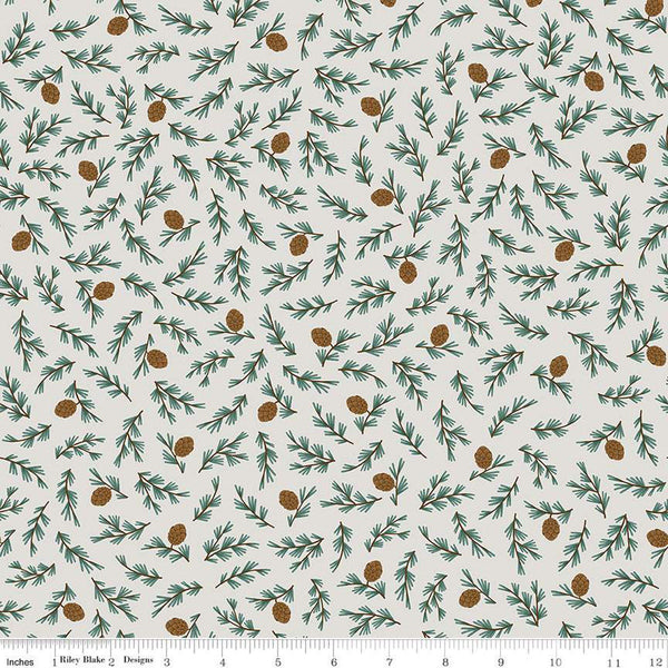 21" End of Bolt - FLANNEL Camp Woodland Pinecones F12572 Off White - Riley Blake Designs - Pines Branches Cones - FLANNEL Cotton Fabric