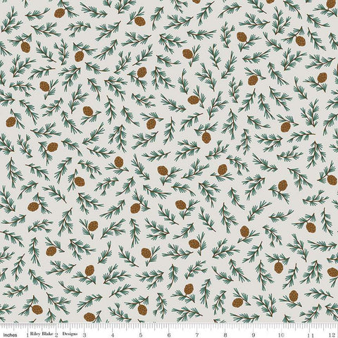 21" End of Bolt - FLANNEL Camp Woodland Pinecones F12572 Off White - Riley Blake Designs - Pines Branches Cones - FLANNEL Cotton Fabric