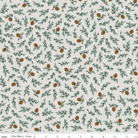 21" End of Bolt - FLANNEL Camp Woodland Pinecones F12572 Off White - Riley Blake Designs - Pines Branches Cones - FLANNEL Cotton Fabric