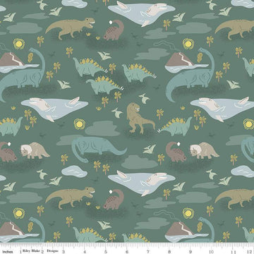 18" End of Bolt - CLEARANCE FLANNEL Roar Main F12576 Green - Riley Blake Designs - Dinosaurs Dinos - FLANNEL Cotton Fabric
