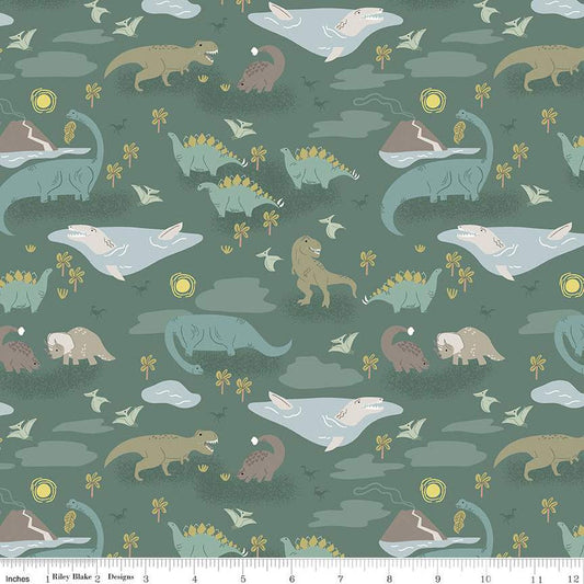 18" End of Bolt - CLEARANCE FLANNEL Roar Main F12576 Green - Riley Blake Designs - Dinosaurs Dinos - FLANNEL Cotton Fabric