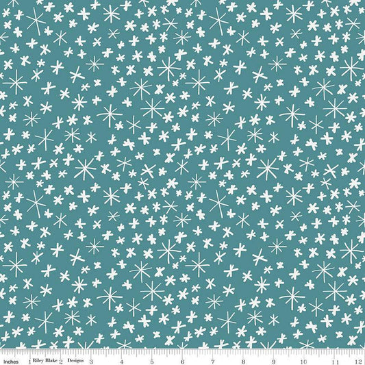 35" End of Bolt - FLANNEL Nice Ice Baby Snowflakes F12574 Teal - Riley Blake Designs - Winter Snowflake - FLANNEL Cotton Fabric