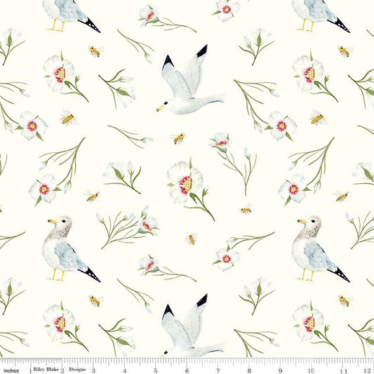 11" End of Bolt - SALE The Beehive State Main C12530 Cloud - Riley Blake - Utah Seagulls Lilies Birds Floral Flowers -Quilting Cotton Fabric