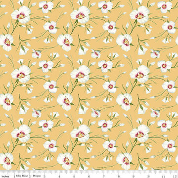Fat Quarter End of Bolt - DEAL The Beehive State Lilies C12531 Honey - Riley Blake - Utah Sego Floral Flowers - Quilting Cotton Fabric