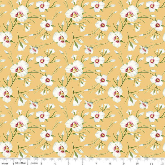 Fat Quarter End of Bolt - SALE The Beehive State Lilies C12531 Honey - Riley Blake - Utah Sego Floral Flowers - Quilting Cotton Fabric