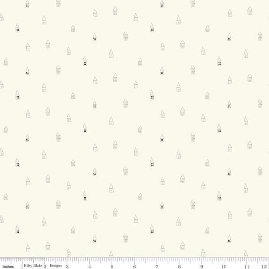 SALE Hush Hush 2 Tiny Town C12872 - Riley Blake Designs - Line-Drawn Houses Low-Volume - Quilting Cotton Fabric