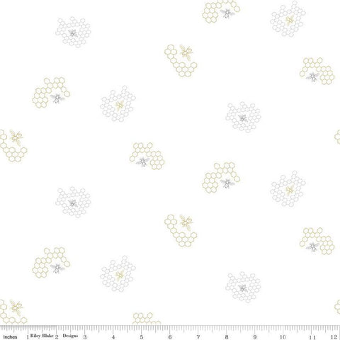 Fat Quarter End of Bolt - Hush Hush 2 Humble Bee C12881 - Riley Blake Designs - Low-Volume Bees Honeycomb - Quilting Cotton Fabric